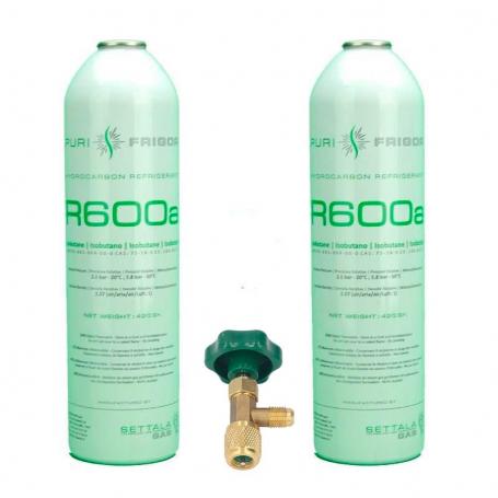 2 bouteilles de gaz réfrigérant R600 + 420gr Isobutane Valve
