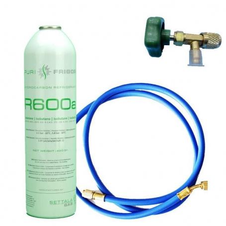 1 R600 Bouteille de gaz réfrigérant + tuyau + vanne isobutane 420gr