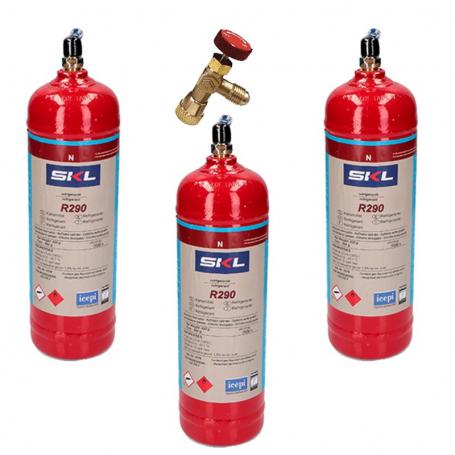 3 Refrigerant gas bottles R290 + 370gr valve propane