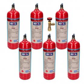 6 bouteilles de gaz réfrigérant R290 + 370gr Valve propane