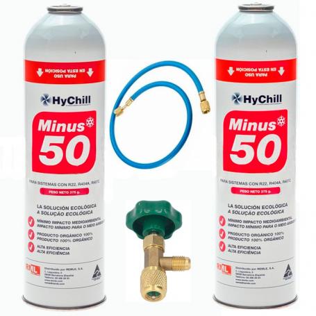 2 Botellas Gas Ecologico Minus 50 375Gr + Valvula + Manguera Sustituto R22 R404a R407C R502 Freeze Organico