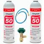 2 Botellas Gas Ecologico Minus 50 375Gr + Valvula + Manguera Sustituto R22 R404a R407C R502 Freeze Organico