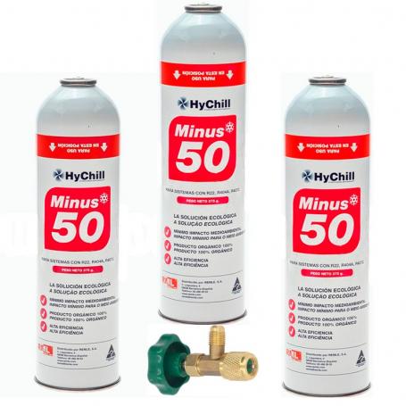 3 Botellas Gas Ecologico Minus 50 375Gr + Valvula Sustituto R22 R404a R407C R502 Freeze Organico