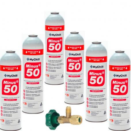 6 Botellas Gas Minus 50 375Gr + Valvula Sustituto R22 R404a R407C R502 Freeze Organico