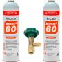 2 Botellas Gas Minus 60 350Gr + Valvula Sustituto R32, R410A Freeze Organico