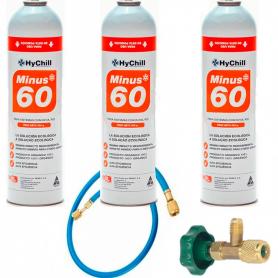 3 Botellas Gas Minus 60 350Gr + Valvula + Manguera Sustituto R32, R410A Freeze Organico
