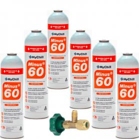 6 Botellas Gas Ecologico Minus 60 350Gr + Valvula Sustituto R32, R410A Freeze Organico