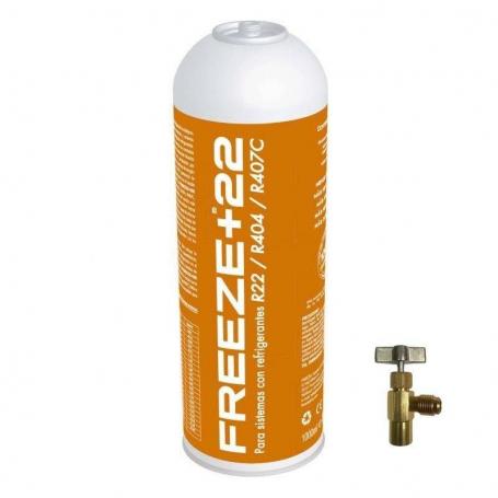 1 Botella Gas Refrigerante Freeze +22 400Gr + Valvula Organico Sustituto R22, R404, R407C