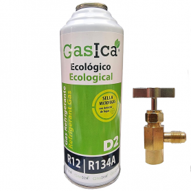 1 Botella Gas Ecologico Gasica D2 312G + Valvula Sustituto R12, R134A Freeze Organico