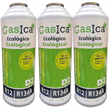 3 Botellas Gas Ecologico Gasica D2 226gr Sustituto R12, R134A Freeze Organico