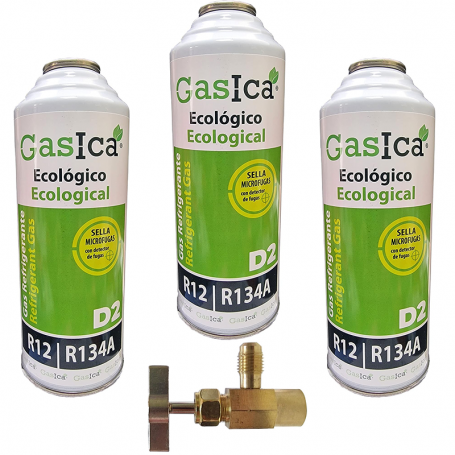 3 Bottles Gas Ecological Gasica D2 226gr + substitute valve R12, R134A Organic Freeze