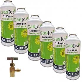 6 Botellas Gas Ecologico Gasica D2 226gr + Valvula Sustituto R12, R134A Freeze Organico
