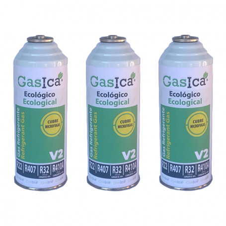 3 Botellas Gas Gasica V2 226Gr Alternativo R22, R32, R407C, R410A Freeze