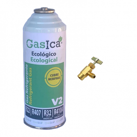 1 Flasche Gas ökologisch Gasica 226Gr + V2 Ventil Ersatz R22, R32, R407C, R410A Organic Frost