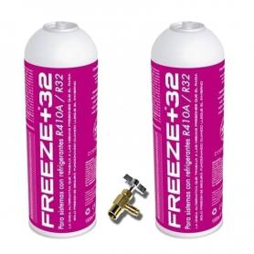 2 Botellas Gas Refrigerante Freeze Organico +32 350Gr + Valvula Sustituto R32, R410A