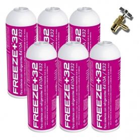 6 Flaschen Einfrieren Kühlgas Ecological +32 Organic 350g + Ersatzventil R32, R410A