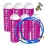 6 Botellas Gas Refrigerante Freeze Organico +32 350Gr + Valvula + Manguera Sustituto R32, R410A