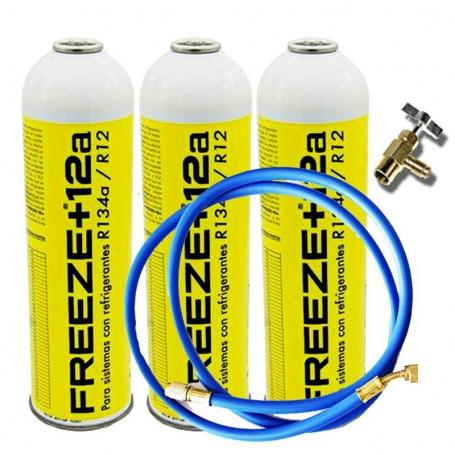 3 Freeze + 12A 420GR + VALVE GAZ ÉCOLOGIQUE GAS ÉCOLOGIQUE + TUYAU ORGANIQUE R12, R134A