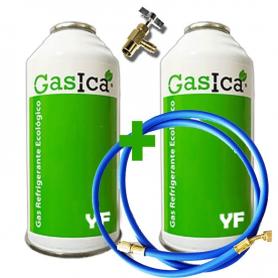 2 Ecological gas bottles YF 171gr + Valve + substitute hose R1234yf Organic