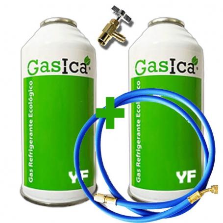 2 bottiglie di gas ecologico YF 171GR + valvola + tubo sostitutivo R1234YF organico