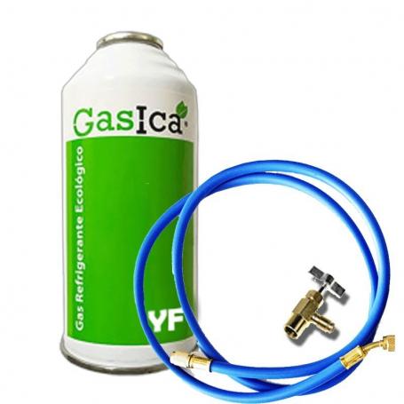 1 Botella Gas Ecologico Gasica YF 226gr + Valvula + Manguera Alternativo R1234YF Freeze Organico