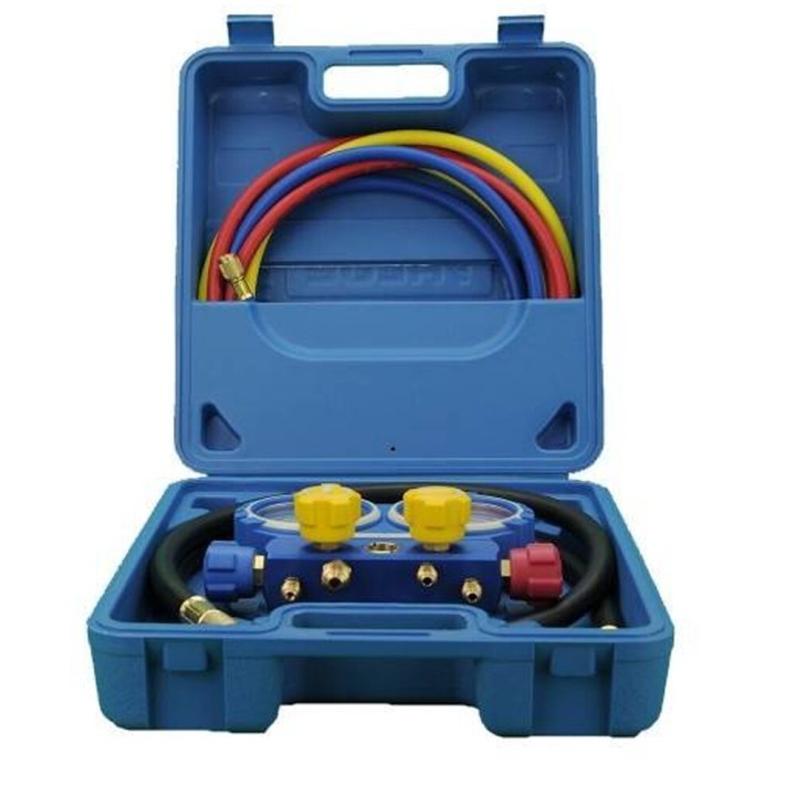 Boîtier D’Analyseur De Manomètre 4 Voies 80Mm Aluminium + Viseur R410A, R407C, R404A, R134A