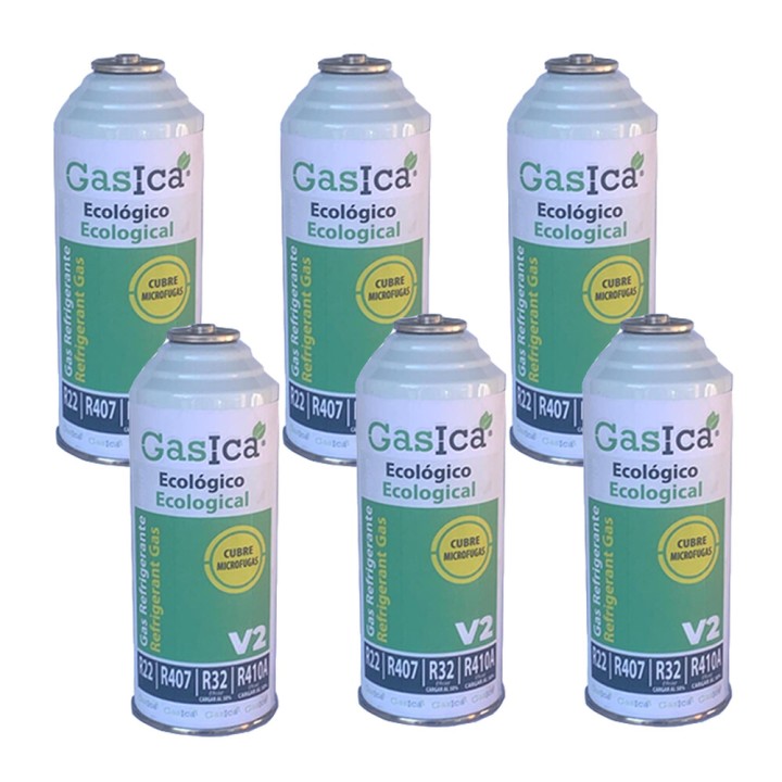 6 Gas Bottles V2 226Gr Alternative R22, R32, R407C, R410A Freeze