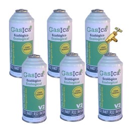 6 Gasflaschen V2 226Gr + Alternatives Ventil R22, R32, R407C, R410A Freeze
