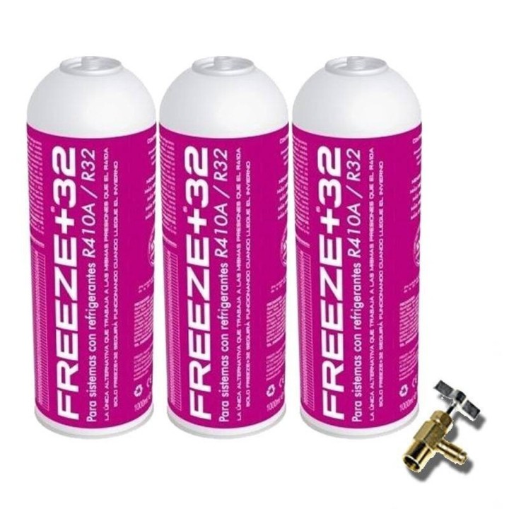 3 Flaschen Organisches Gefrierkältemittel Gas +R32 350Gr + Ersatzventil R32, R410A