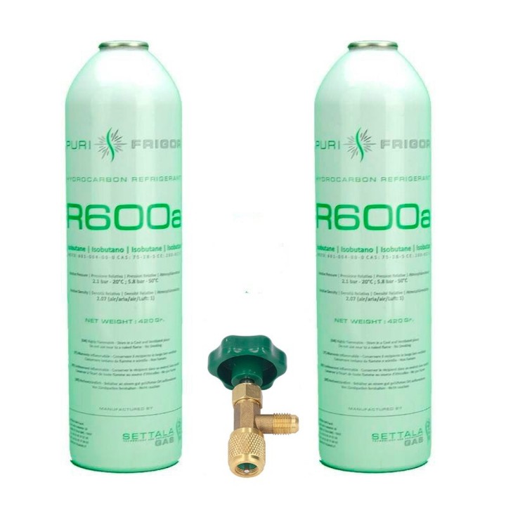 2 Bombole Di Gas Refrigerante R600A + Valvola Di Congelamento Isobutano 420Gr