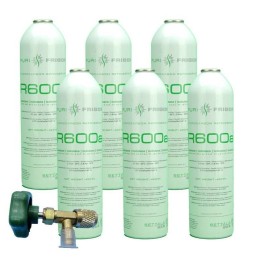 6 Bottles Of R600A Refrigerant Gas + 420Gr Isobutane Freeze Valve