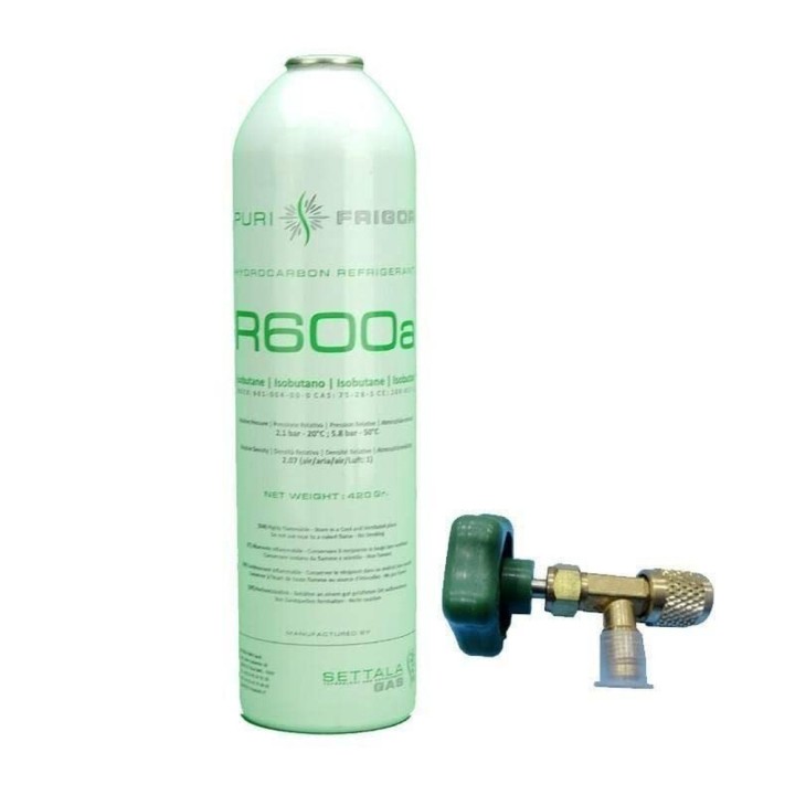 1 Flacone Di Gas Refrigerante R600A + Valvola Di Congelamento Isobutano Da 420 Gr