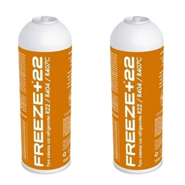 2 Flaschen Freeze +R22 Kältemittel Gas 400Gr Organischer Ersatz R22, R404, R407C