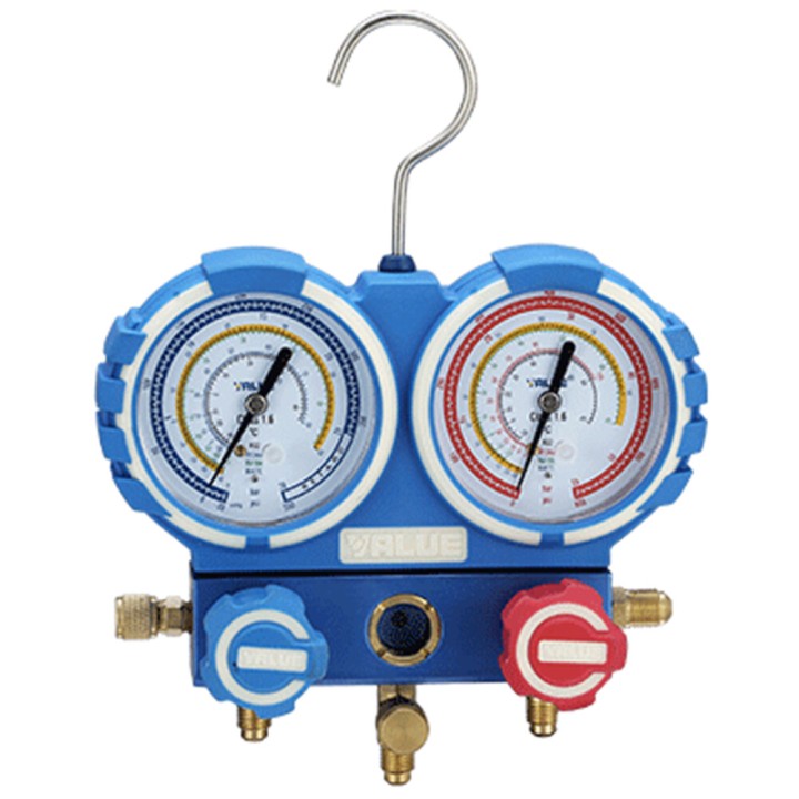 2-Way Aluminum Anti-Collision Manometer Analyzer 68Mm With Visor R32, R407C, R410A