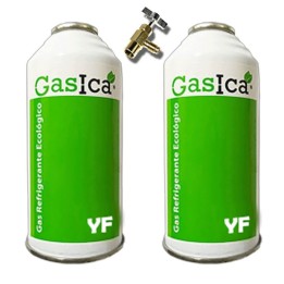 2 Botellas Gas Ecologico Gasica YF 226gr + Valvula Alternativo R1234YF Freeze Organico