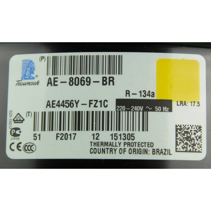 Tecumseh Ae4456Y R134A 220V 1Cv Compressore A Media Temperatura 14,51Cm3