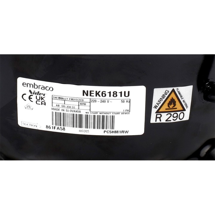 Embraco Nek6181U R290 220V 1/3Cv Compressore Ad Alta Media Temperatura 7.28Cm3