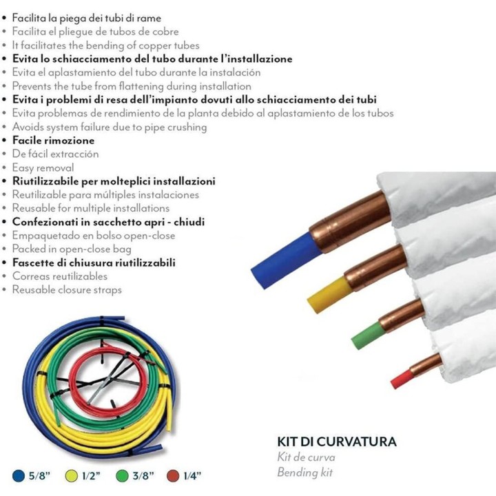 Kit Piegatubi In Rame Isolato 1/4, 3/8, 1/2, 5/8 4 Mt