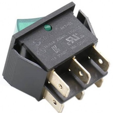 Interruttore bipolare luminoso verde 25x31mm 6 Fastton Standard