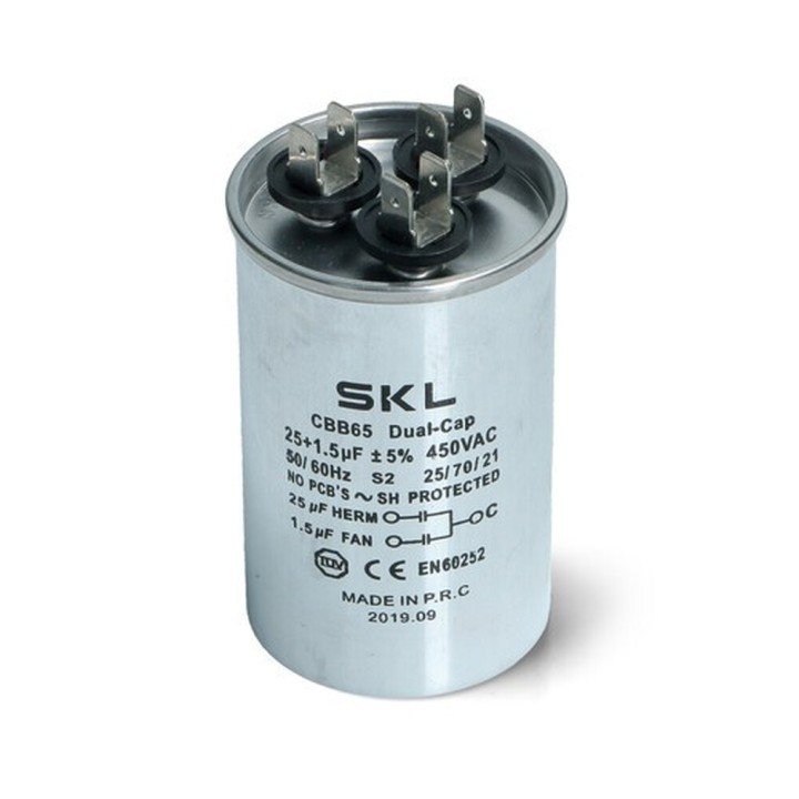 Kondensator 25 + 1,5 Μf 450 V Metall-Klimaanlage Standardarbeit