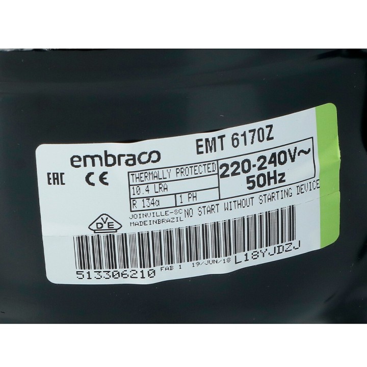 Embraco Nek/Emt6170Z R134A 220V 1/4Cv Compresseur Moyenne Haute Température 7.7Cm3