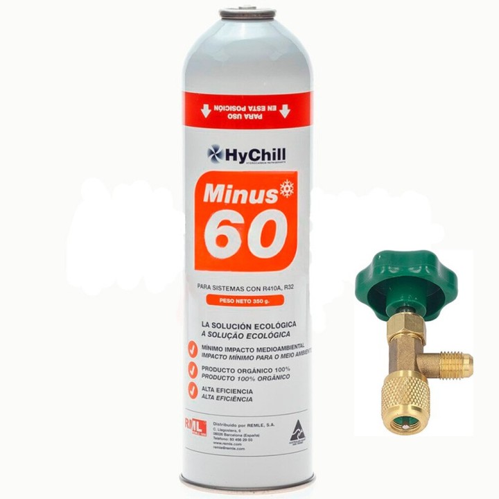 1 Botella Gas Ecologico Minus 60 350Gr + Valvula Sustituto R32, R410A Freeze Organico
