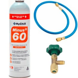 1 Minus 60 Gasflasche 350Gr + Ventil + Ersatzschlauch R32, R410A Freeze Organic