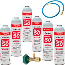 6 Gas Bottles Minus 50 375Gr + Valve + Hose Substitute R22 R404A R407C R502 Freeze Organic