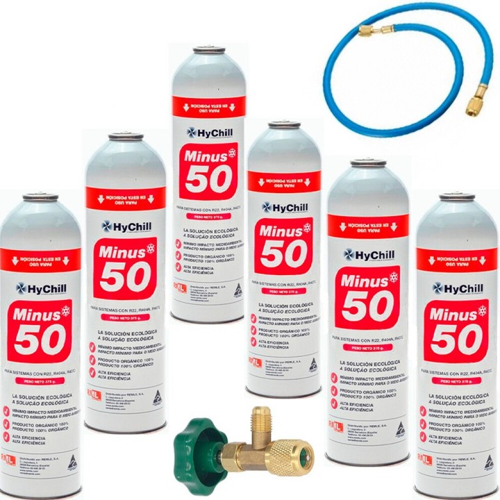 6 Gas Bottles Minus 50 375Gr + Valve + Hose Substitute R22 R404A R407C R502 Freeze Organic